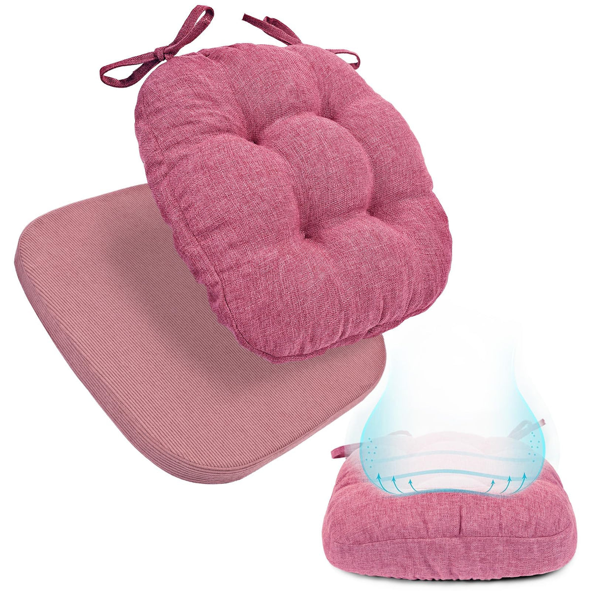 BUYUE 2-in-1 Chair Cushion for Dining Chair – Detachable Double-Layer, Use as 2 Seat Pads or 1 Extra-Thick Pad, Latex Foam, Non-Slip, Beige