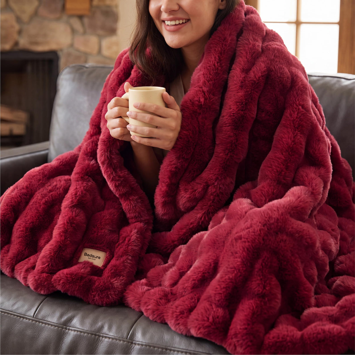 Bedsure Fluffy Bubble Faux Fur Throw Blanket, 50"x60", Tie-dye Taupe