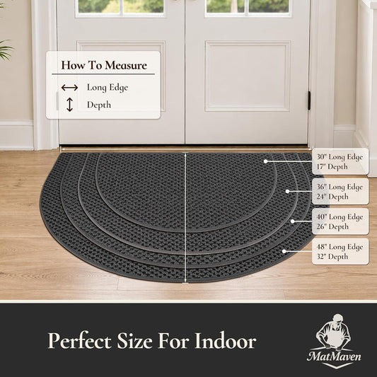 Dirt Trapper Door Mat 17" x 30", Non-Slip, Half Circle, Dark Grey