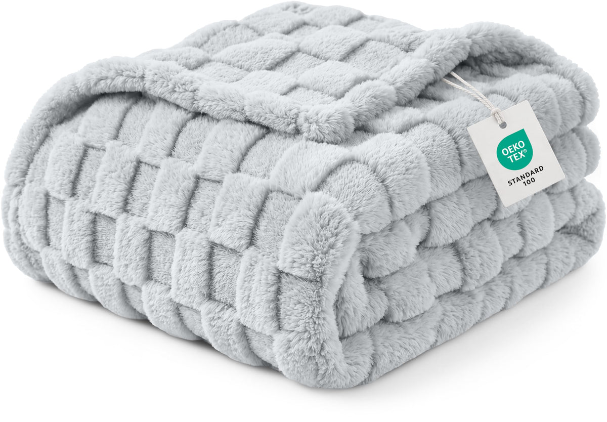 Utopia Bedding Plush Checkered Fleece Blanket Cool Grey Throw, 50x60 Inch