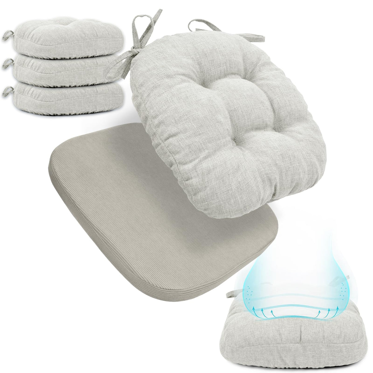 BUYUE 2-in-1 Chair Cushion for Dining Chair – Detachable Double-Layer, Use as 2 Seat Pads or 1 Extra-Thick Pad, Latex Foam, Non-Slip, Beige