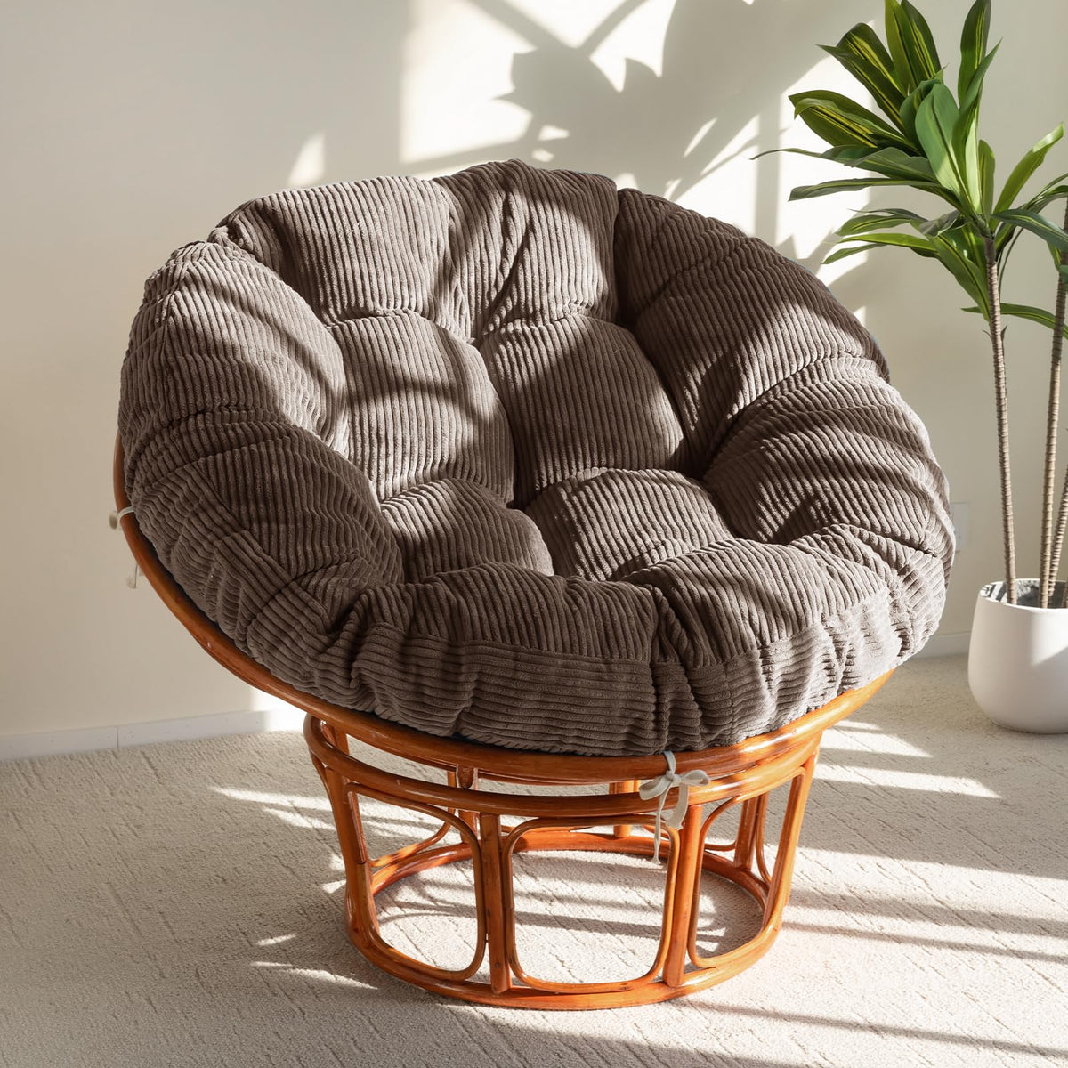 HIGOGOGO Papasan Chair Cushion with Corduroy Cover (Without Chair), 48 x 48 Inch Supportive Cushion, Overstuffed Chair Cushion,Green