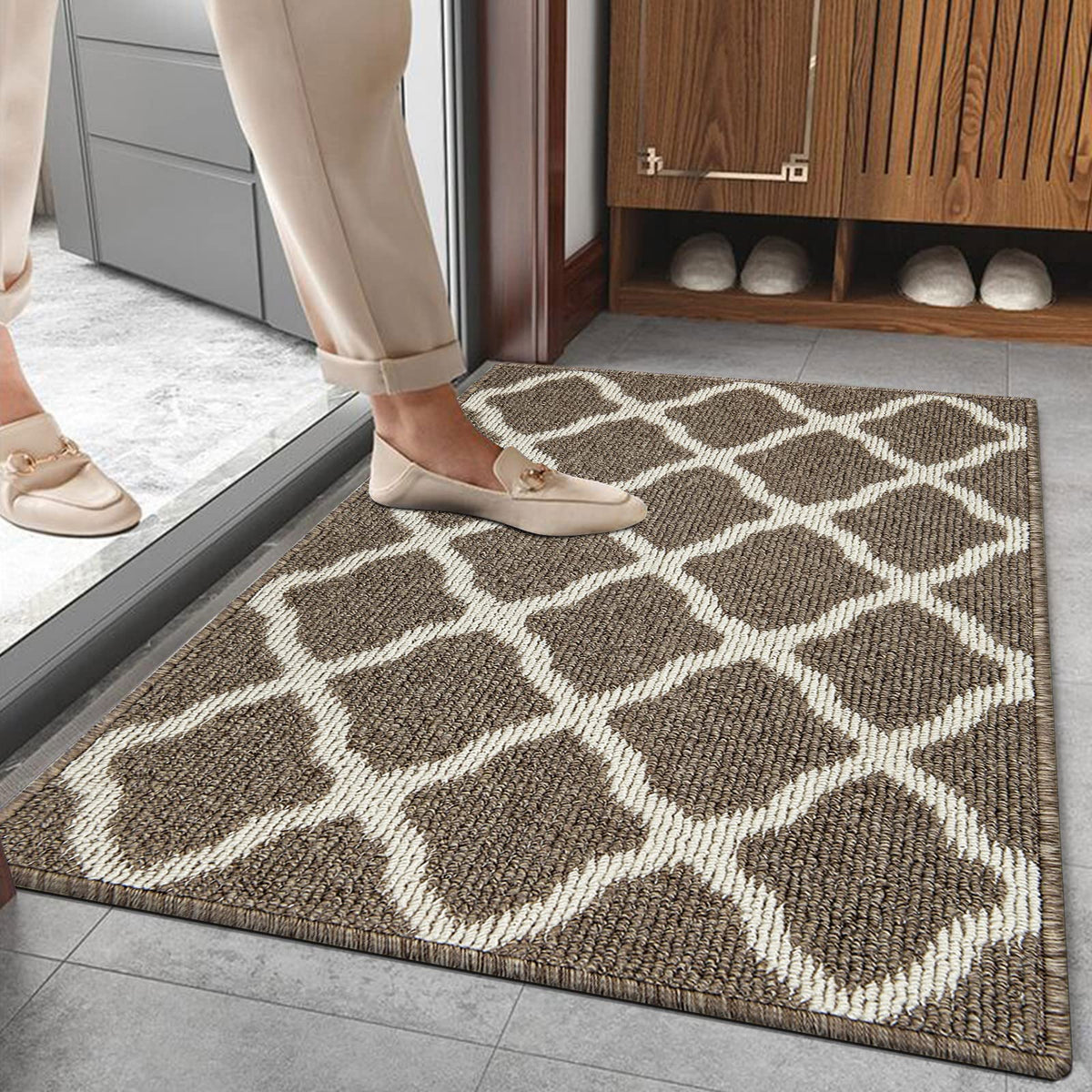 SHACOS Door Mats 20"x32" Indoor Washable Kitchen Entryway Rug Non Slip Absorbent Floor Mat for Home Entrance Garage, Light Gray