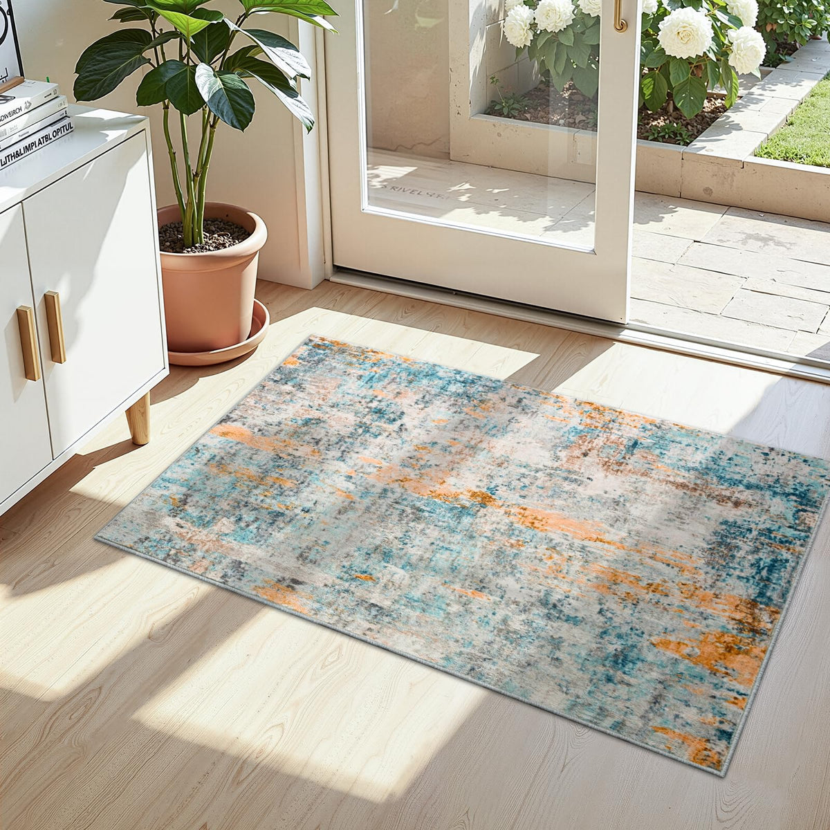 Entrance Rugs Indoor 2x3 Grey Entry Rug Washable Abstract Small Area Rug Non-Slip Low Pile Throw Rugs for Entryway, Kitchen Floor, Front Door Indoor Door Mat, Bathroom, Bedroom Bedside