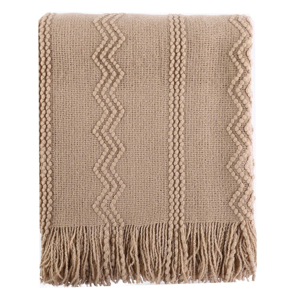 BATTILO HOME Khaki Throw Blanket for Couch, Boho Bed Tan Throws, Spring Decorative Taupe Throw for Sofa Foot of Bed, 50"x60"