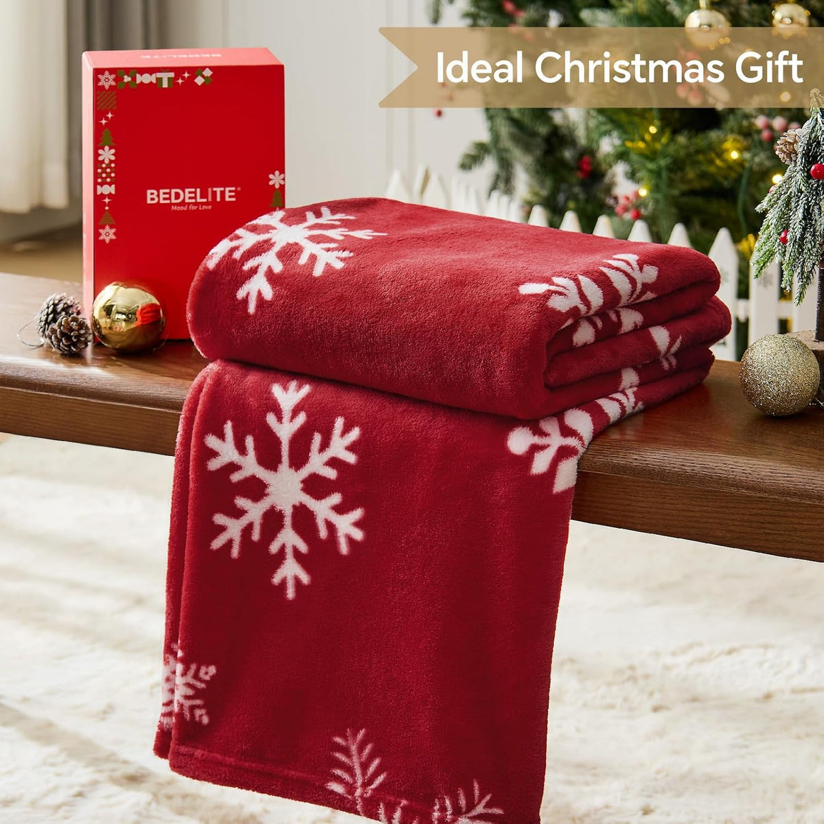 BEDELITE Christmas Throw Blanket for Decor & Gift, Red Snowflake, 50"x60"