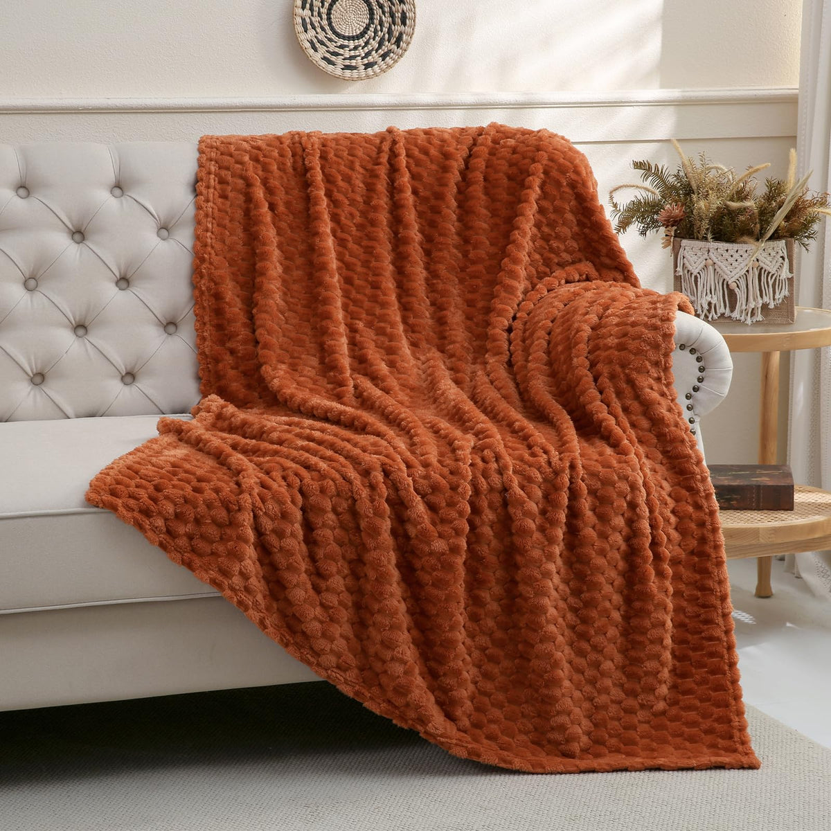 Red Throw Blanket 50"×60" inches Gifts for Mom Fuzzy 3D Jacquard Decorative