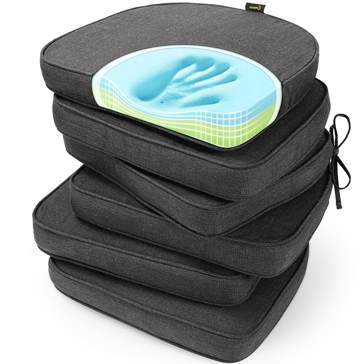 SUNROX Gel Memory Foam Chair Cushions, FadeShield Water-, Stain-Resistant Durable Reversible Seat Cushion Pads with Ties for Indoor/Outdoor Kitchen Dining Office 17"x16" Set of 6, Cream