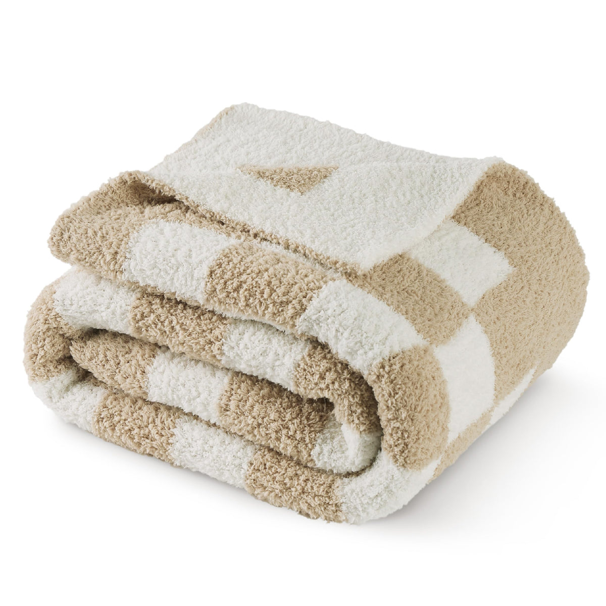 Bedsure Beige Fall Throw Blanket for Couch, Cozy Soft Checkered Blanket, Lightweight Warm Knit Fluffy Throw Blankets for Bed Sofa, Camping, Picnic, Travel, Gifts for Women Men, 50x60 Inches