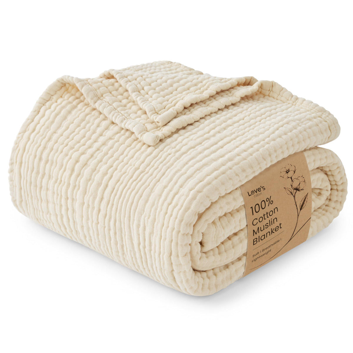 Love's cabin 100% Cotton Muslin Blanket Throw for Couch, Khaki