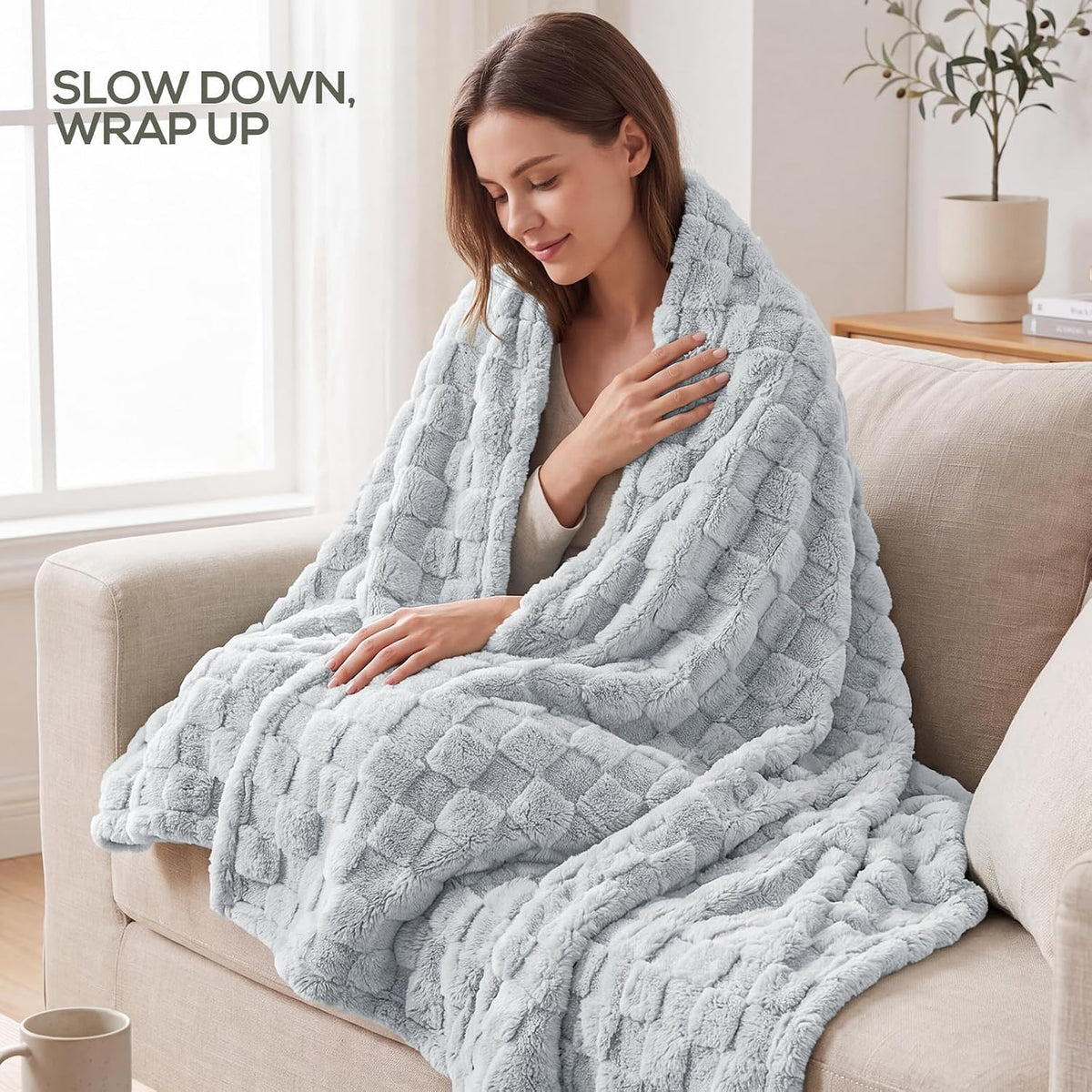 Utopia Bedding Plush Checkered Fleece Blanket Cool Grey Throw, 50x60 Inch