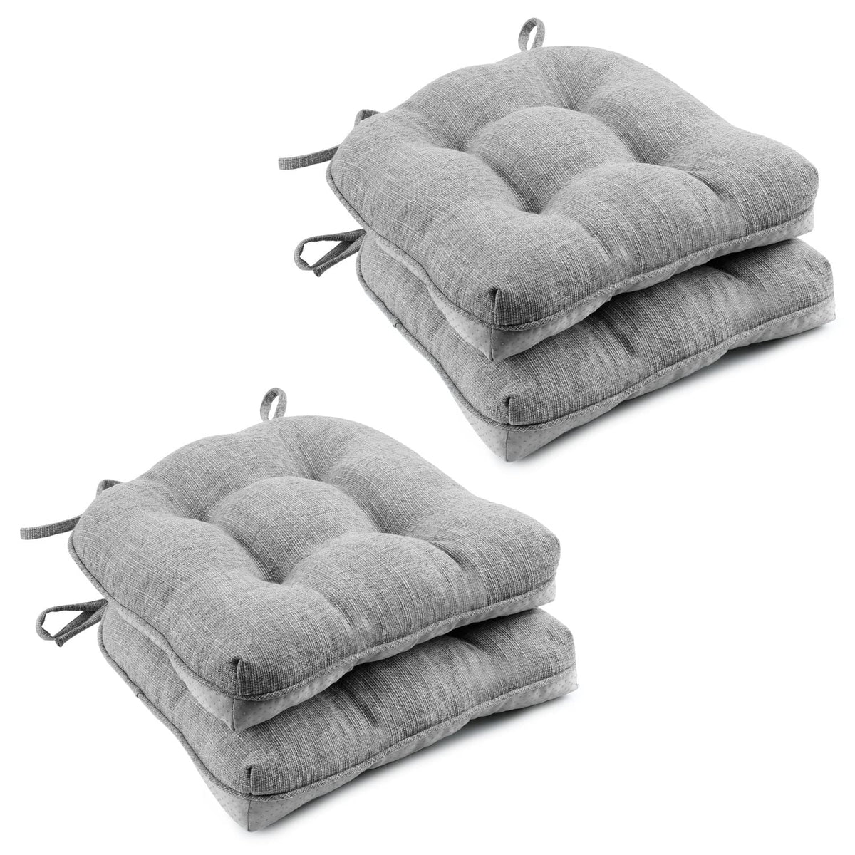 Wellsin Chair Cushions for Dining Chairs, Non-Slip Kitchen Chair Pads with Ties, Tufted Shredded Foam Kitchen Chair Cushions Set of 4, 15.5" X 15.5", Black