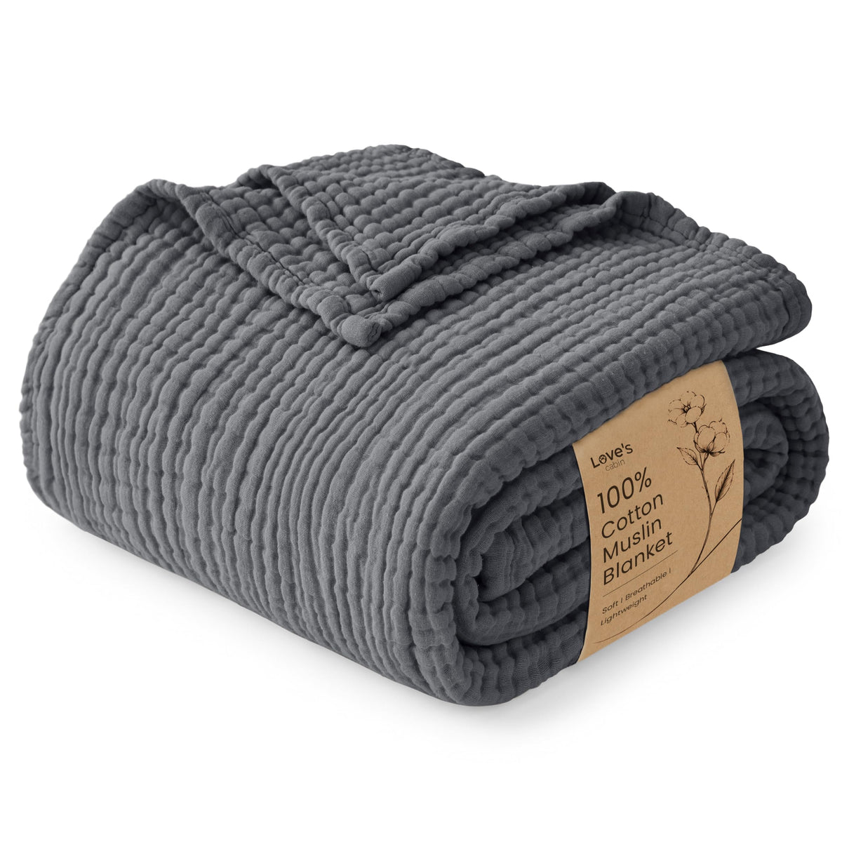 Love's cabin 100% Cotton Muslin Blanket Throw for Couch, Khaki