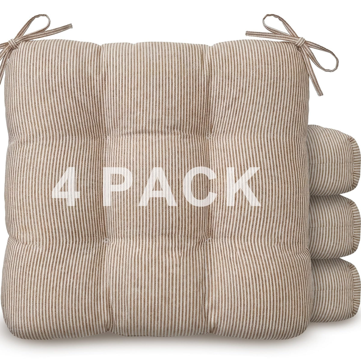 Geetery Khaki and White Stripe Chair Cushions Set of 4 with Ties