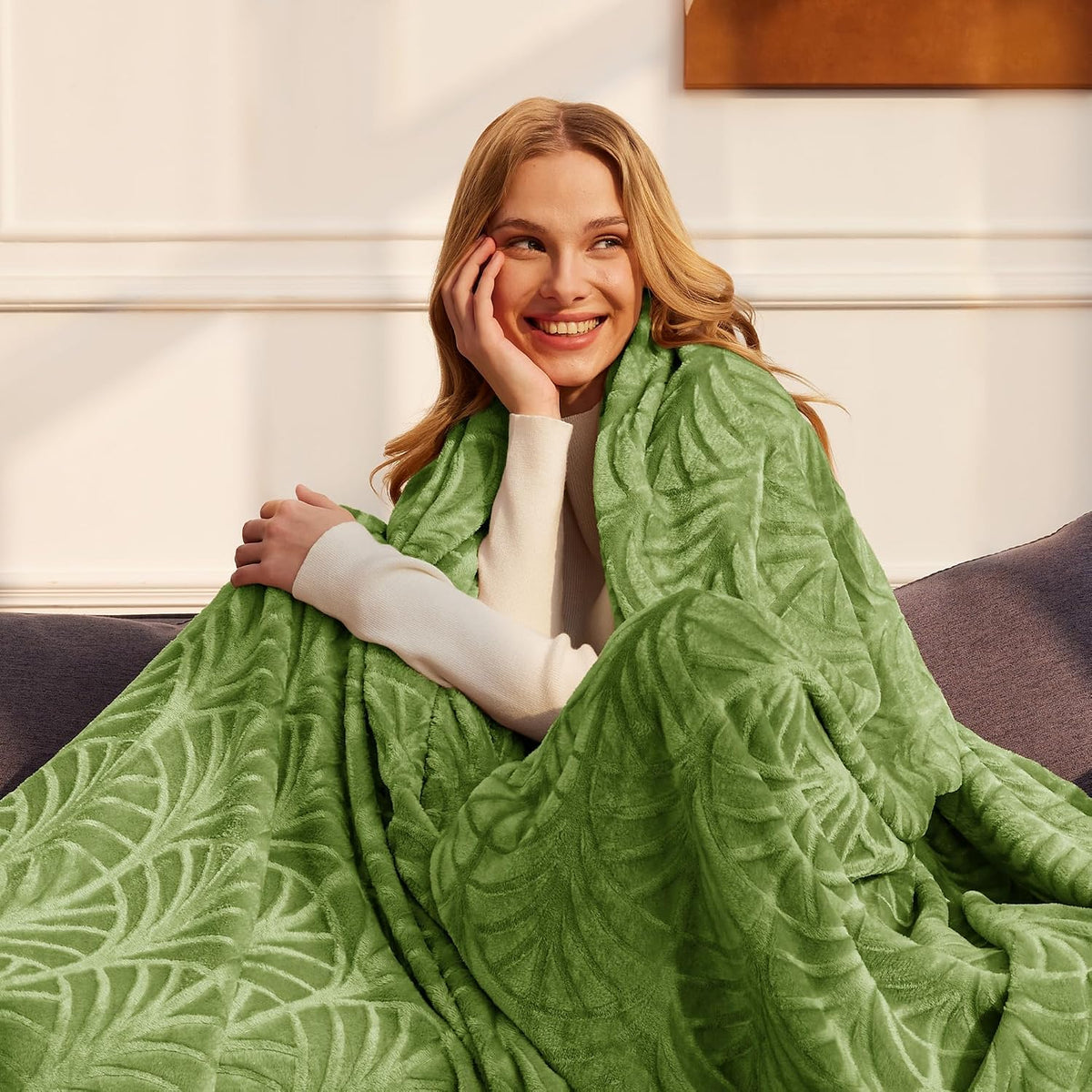 Whale Flotilla Soft Flannel Fleece Throw Blanket for Couch, Olive Green