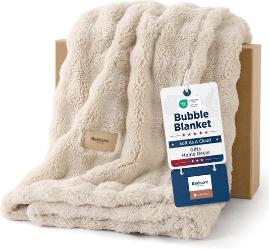 Bedsure Cloud Bubble Blanket, Soft Cozy Throw, Beige, 50"×60"
