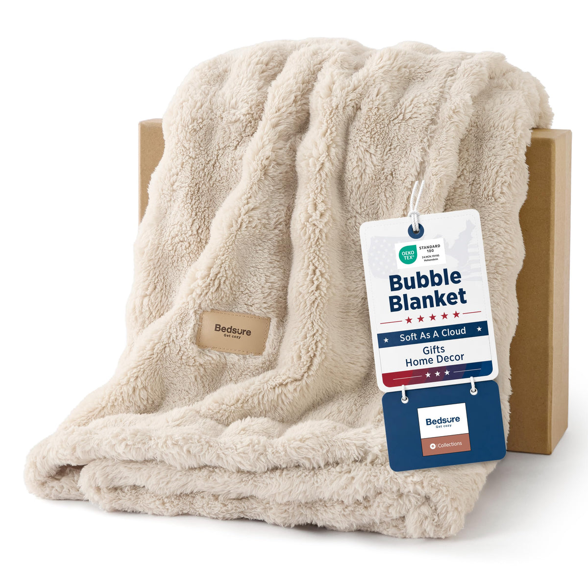 Bedsure Cloud Bubble Blanket, Soft Cozy Throw, Beige, 50"×60"