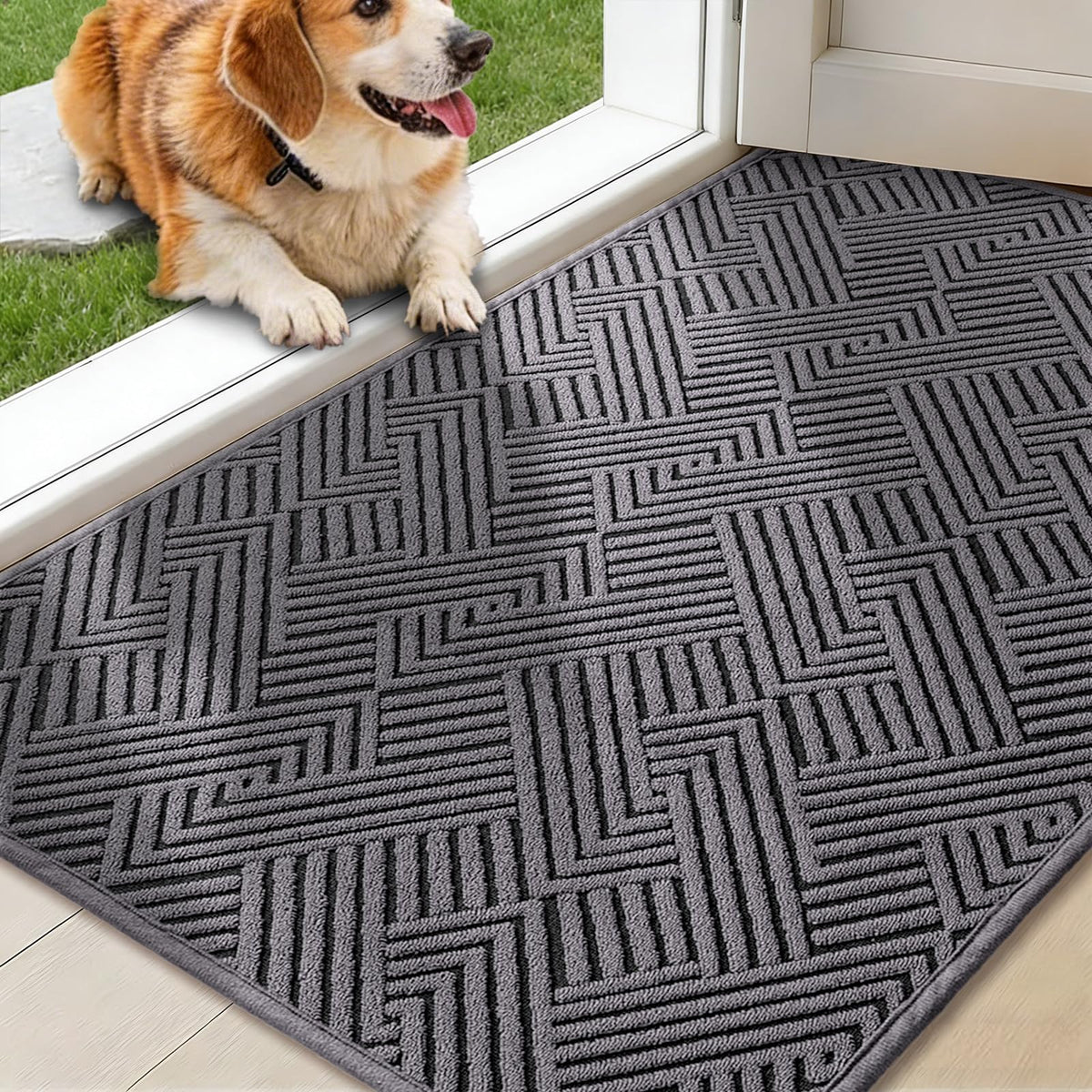YIHOUSE Indoor Door Mat 24" x 36", Non-Slip Washable Entryway Mat, Dirt Trapper Absorbent Entrance Mat, Low Profile Floor Mat for Front/Back Door, Entryway, Brown