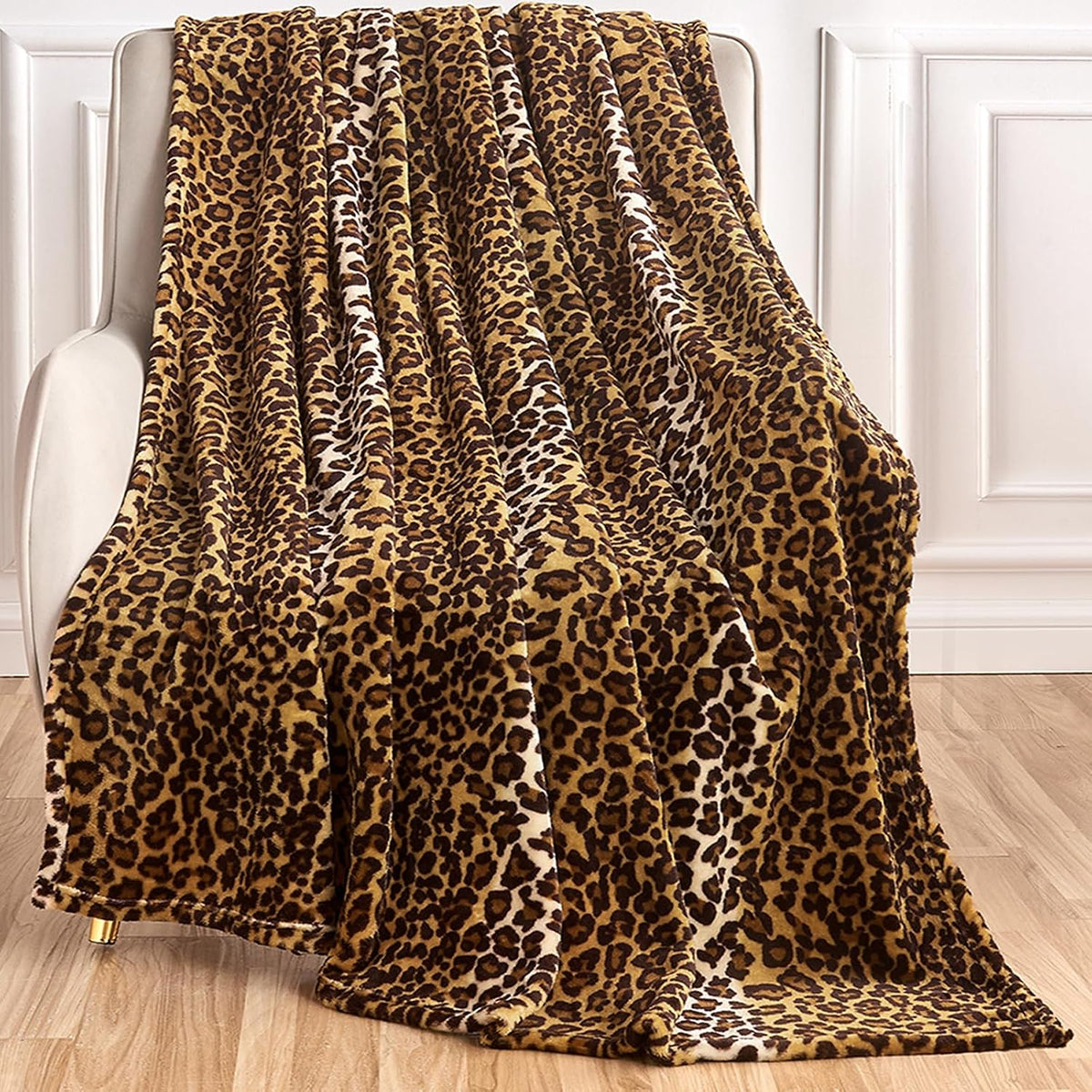 Edenleaf Leopard Print Blanket Fleece Throw for Bed Sofa Travel and Camping, Super Soft Cozy Fluffy Plush Cheetah Print Blanket for All Seasons 50"x60" (Dark Brown)