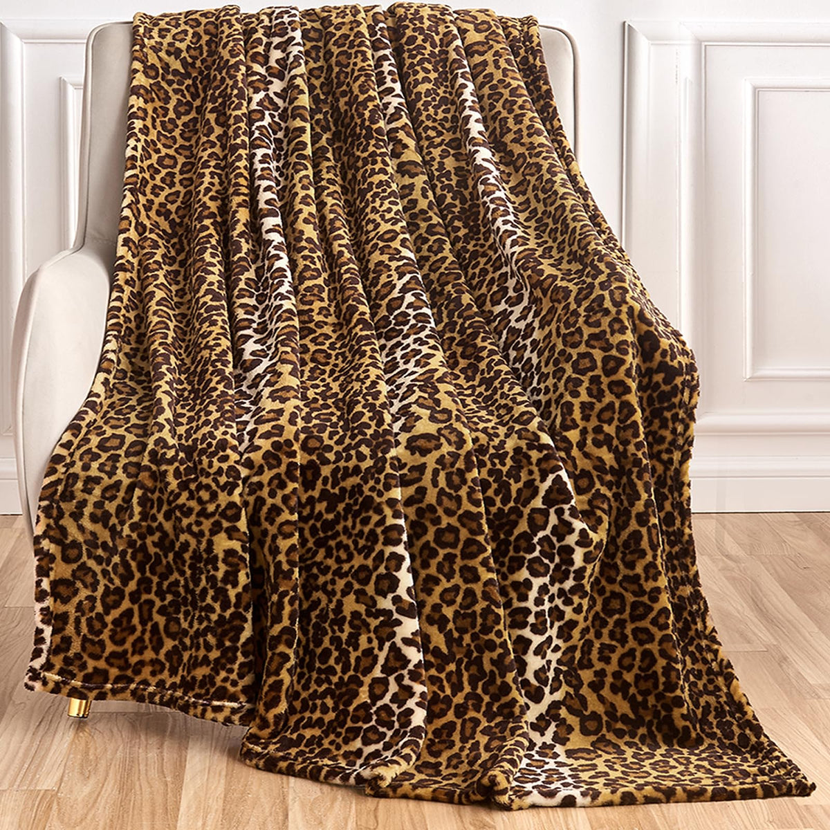 Edenleaf Leopard Print Blanket Fleece Throw for Bed Sofa Travel and Camping, Super Soft Cozy Fluffy Plush Cheetah Print Blanket for All Seasons 50"x60" (Dark Brown)