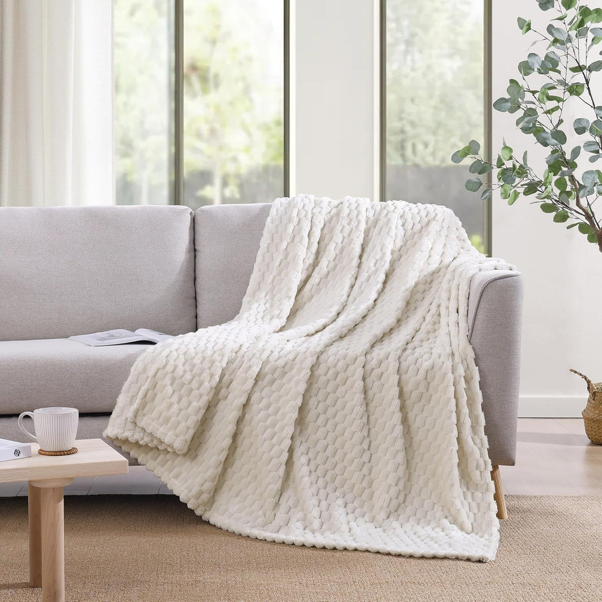 Monbix Throw Blanket for Couch-Room Decor Fuzzy Fleece Flannel Bed Blankets