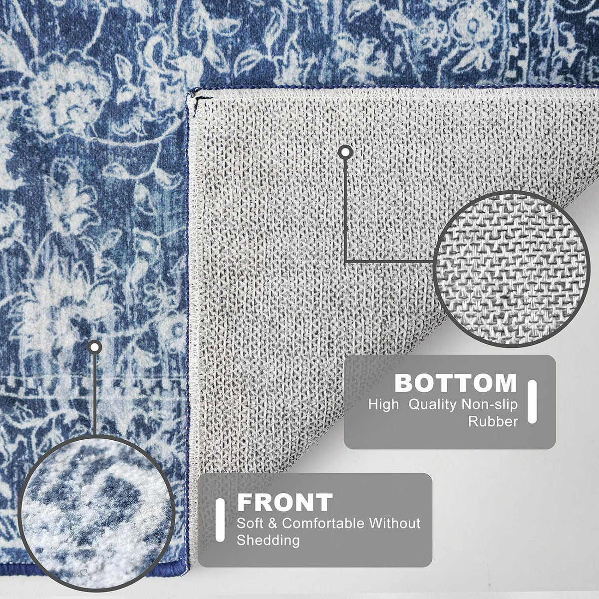 KILOCOCO 2x3 Washable Rug Small Entryway Rugs Indoor Door Mat, Blue/Navy
