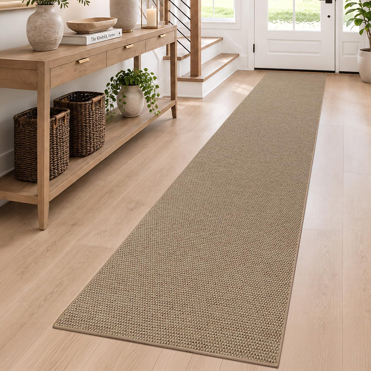 DEXI Thin Door Mat Indoor Entrance 24x36, Non Slip Entryway Mat, Dark Beige