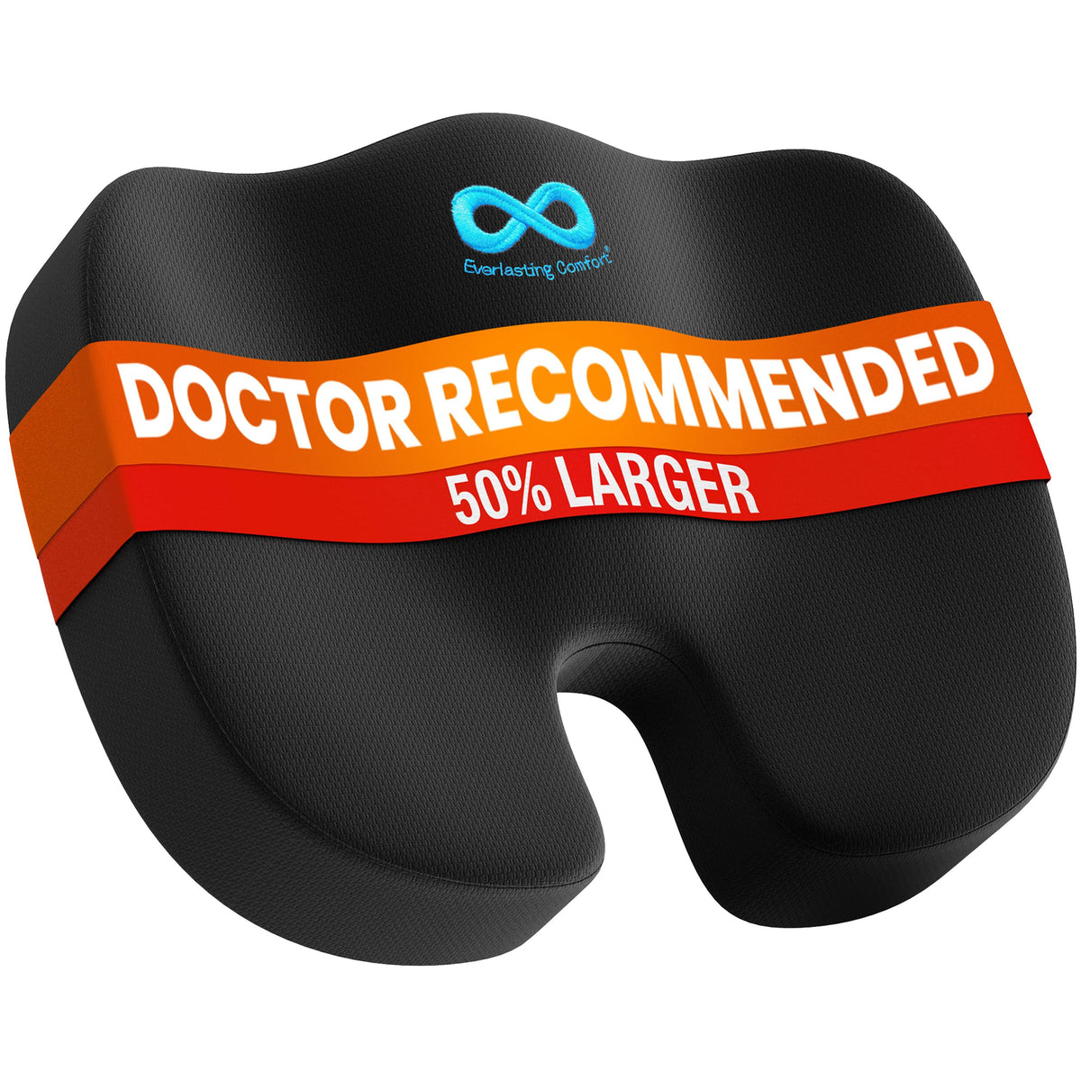 Everlasting Comfort Doctor Recommended Memory Foam Seat Cushion for Office Chairs & Car - Ergonomic Office Desk Accessories - Cushions for Tailbone Pain Relief, Sciatica (Black, Large)