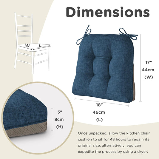 AddGrace Chair Cushions for Dining Chairs 1 Pack 18"x17"x3" Navy