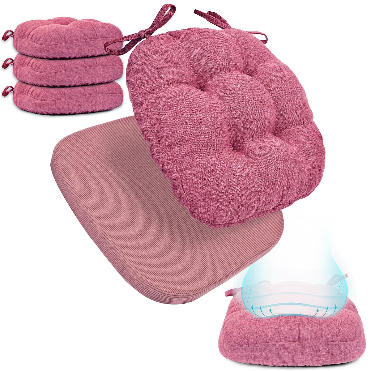 BUYUE 2-in-1 Chair Cushion for Dining Chair – Detachable Double-Layer, Use as 2 Seat Pads or 1 Extra-Thick Pad, Latex Foam, Non-Slip, Beige
