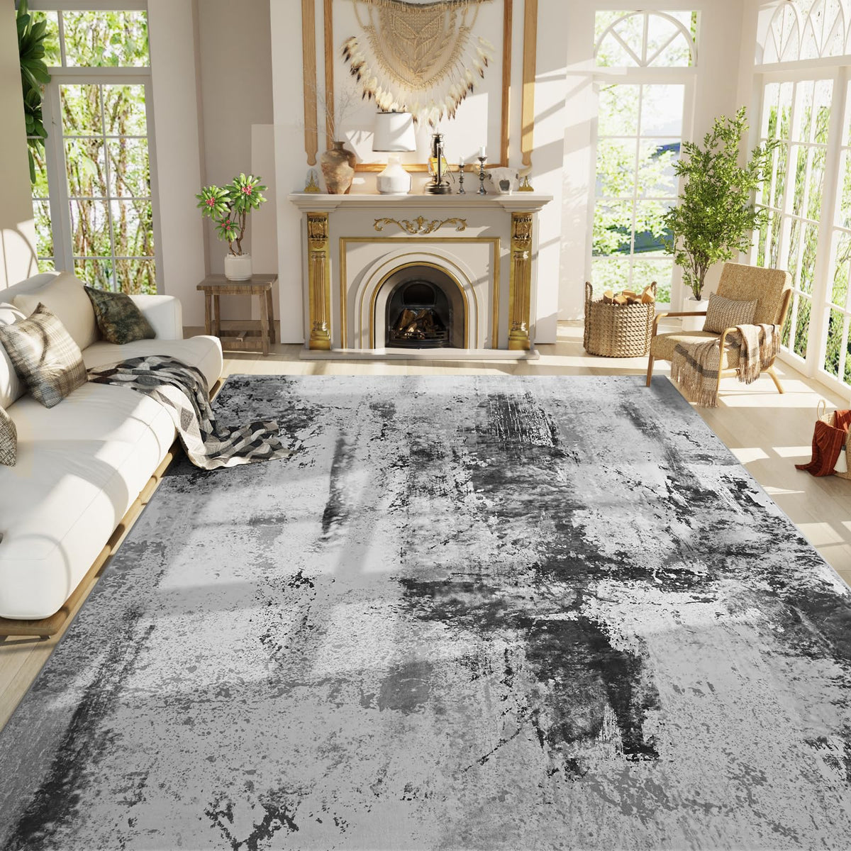 Entrance Rugs Indoor 2x3 Grey Entry Rug Washable Abstract Small Area Rug Non-Slip Low Pile Throw Rugs for Entryway, Kitchen Floor, Front Door Indoor Door Mat, Bathroom, Bedroom Bedside
