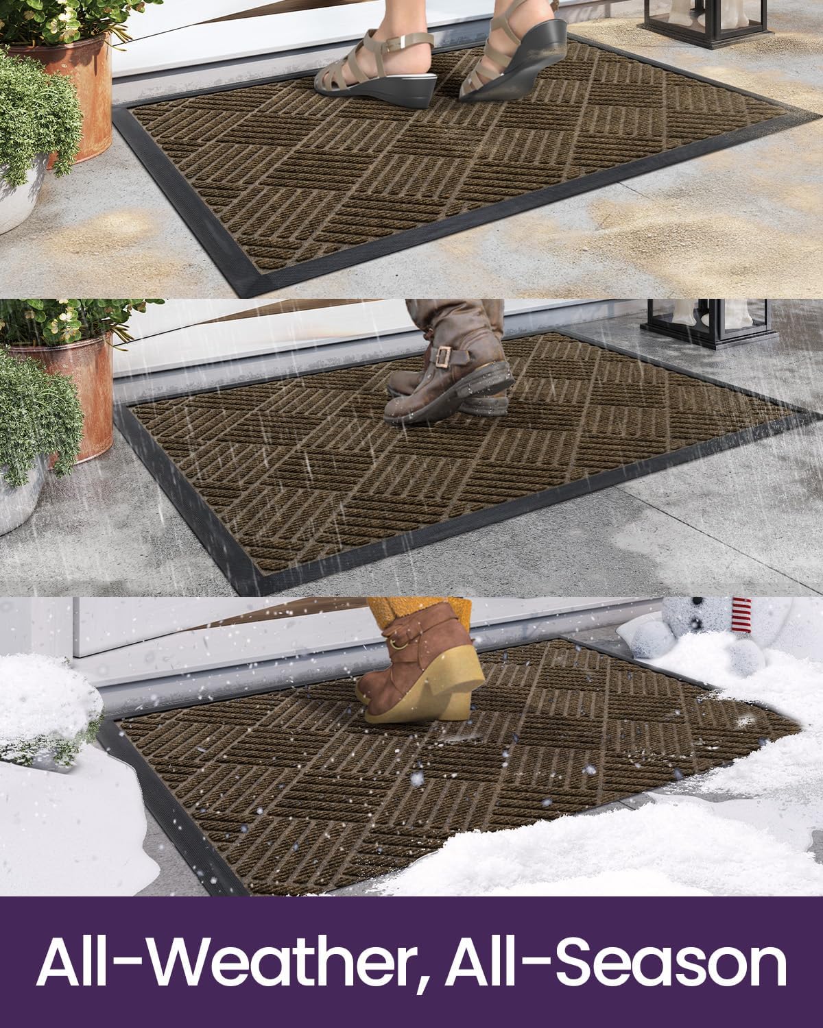 DEXI Front Door Mat Outside Entrance 48x72 Rubber Entry Doormat Brown
