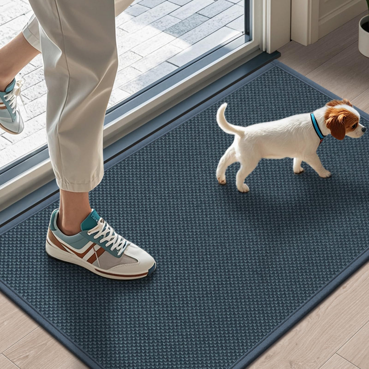 LEKEEPGO Door Mat 17"x29", Non Slip Washable Indoor Door Mat, Khaki