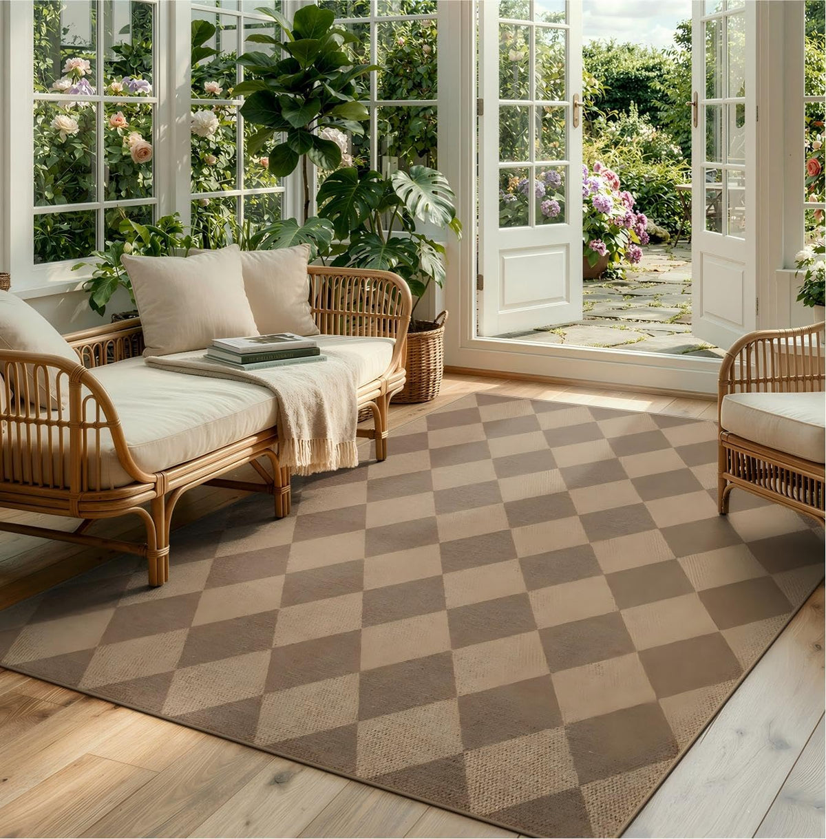Lahome Checkered Easy Jute Non Slip Front Door Mat, 2x3 Kitchen Rug Neutral Small Throw Rug, Farmhouse Diamond Washable Non Shedding Low Pile Black Floor Carpet for Entryway Front Porch Doorway