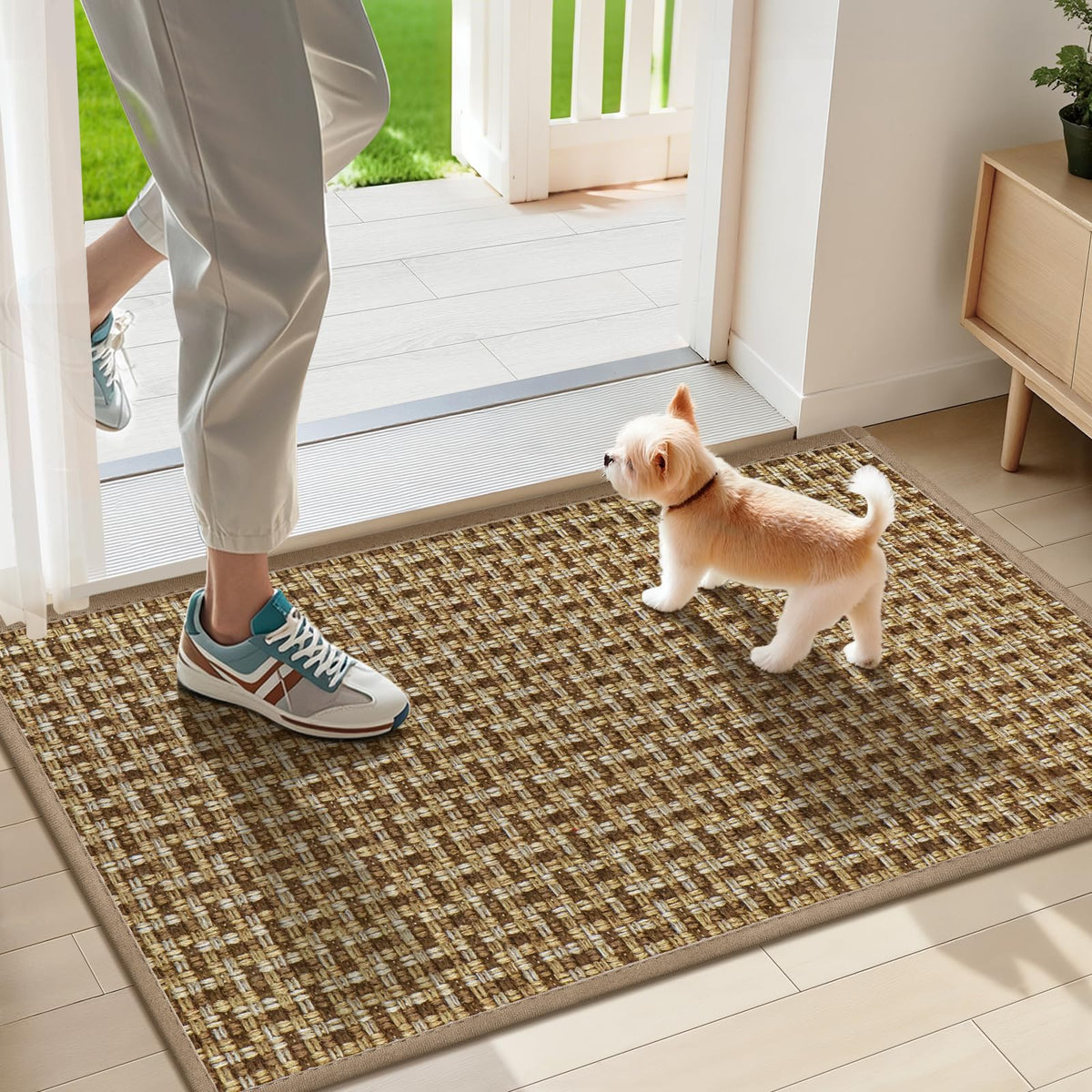 LEKEEPGO Ultra Thin Indoor Door Mat 17"x29", Non Slip Door Mat, Khaki