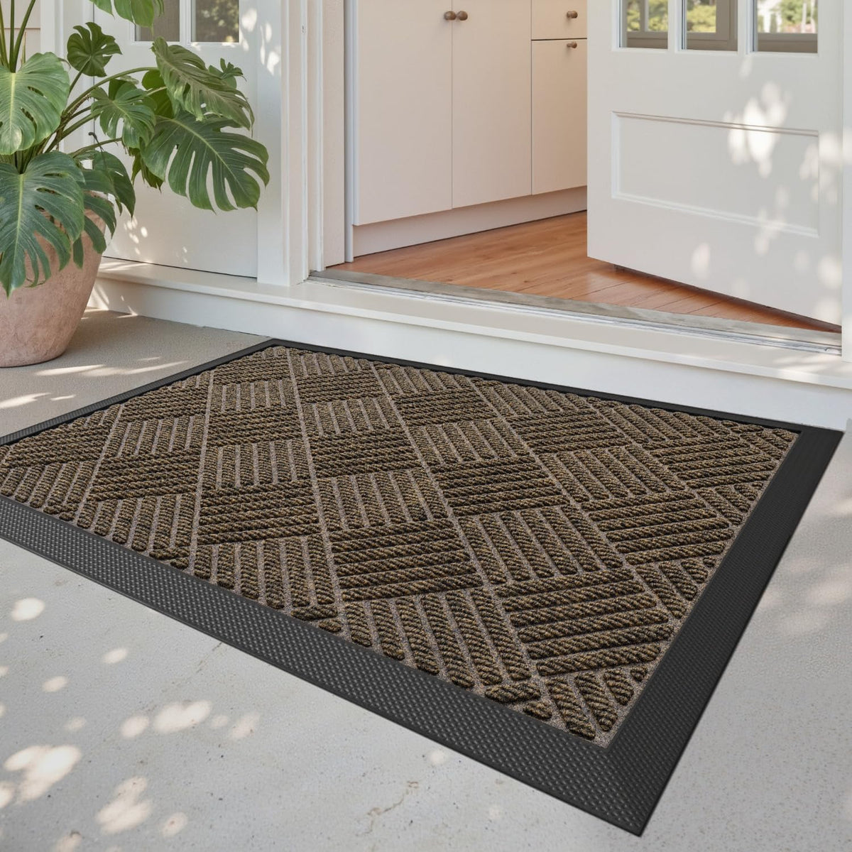 DEXI Front Door Mat Outside Entrance 48x72 Rubber Entry Doormat Brown