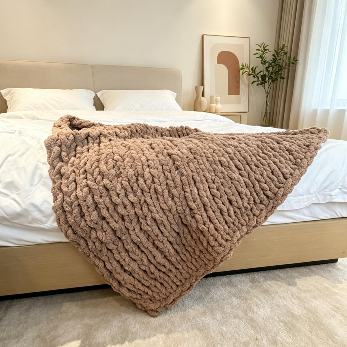 Soft Chunky Knit Throw Blanket for Couch, Cozy Warm Knitted Blankets