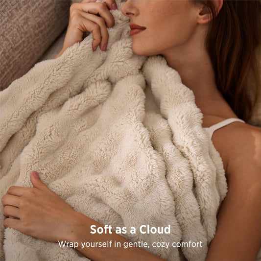 Bedsure Cloud Bubble Blanket, Soft Cozy Throw, Beige, 50"×60"