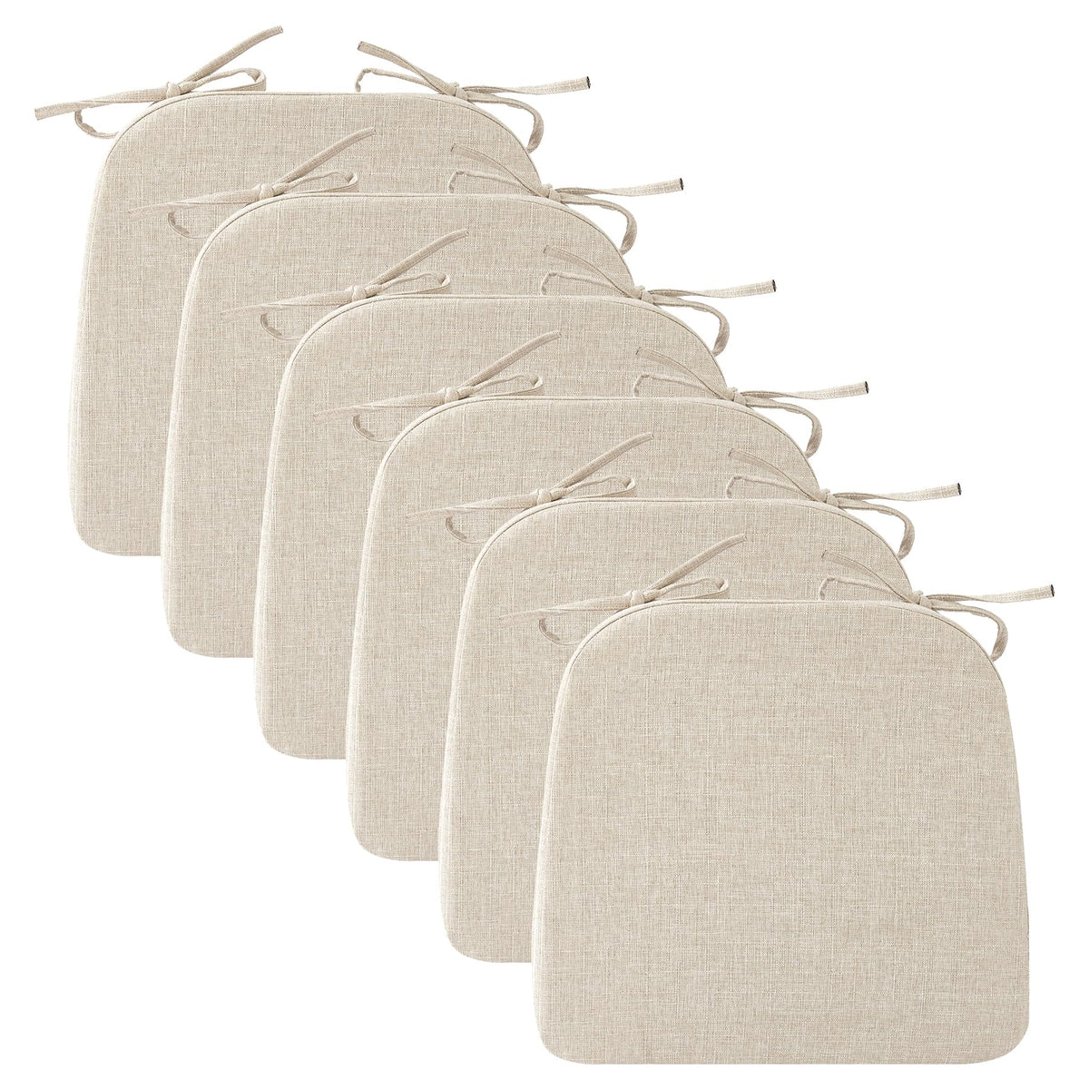 Ruqmuis Chair Cushions for Dining Chairs, 2" Thick Seat Cushions for Kitchen Chairs, D-Shaped Chair Pads with Washable Cover, Ties and Non Slip Backing, 17'' x 16'', Set of 4, Beige
