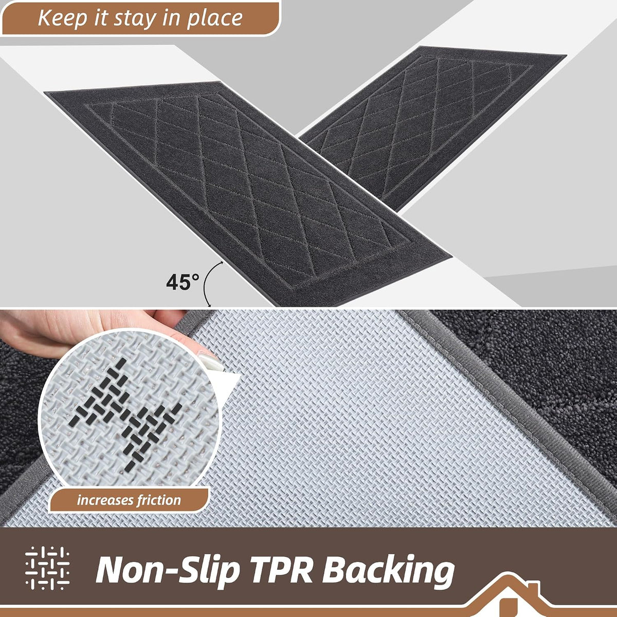 BEQHAUSE Dirt Trapper Door Mat 32" x 48", Doormat Non-Slip, Dark Grey