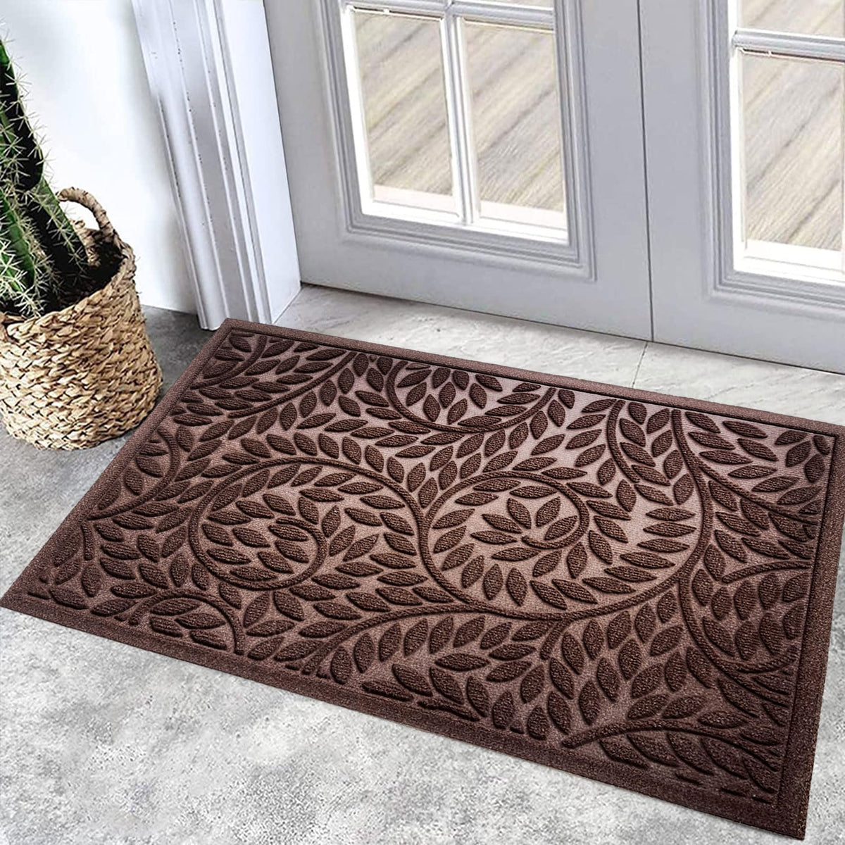 Bulijojo Front Door Mat Entrance,Durable Heavy Duty Welcome Mat,Thick Absorbent Natural Rubber Non Slip Mat,Sturdy Entryway Green, 17"x30"