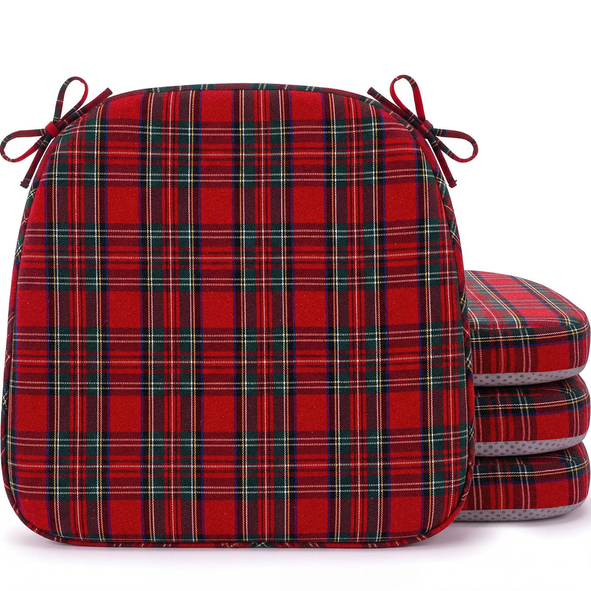 Geetery 4 Pcs Plaid Chair Cushions with Ties, D-Shaped, Rust Red