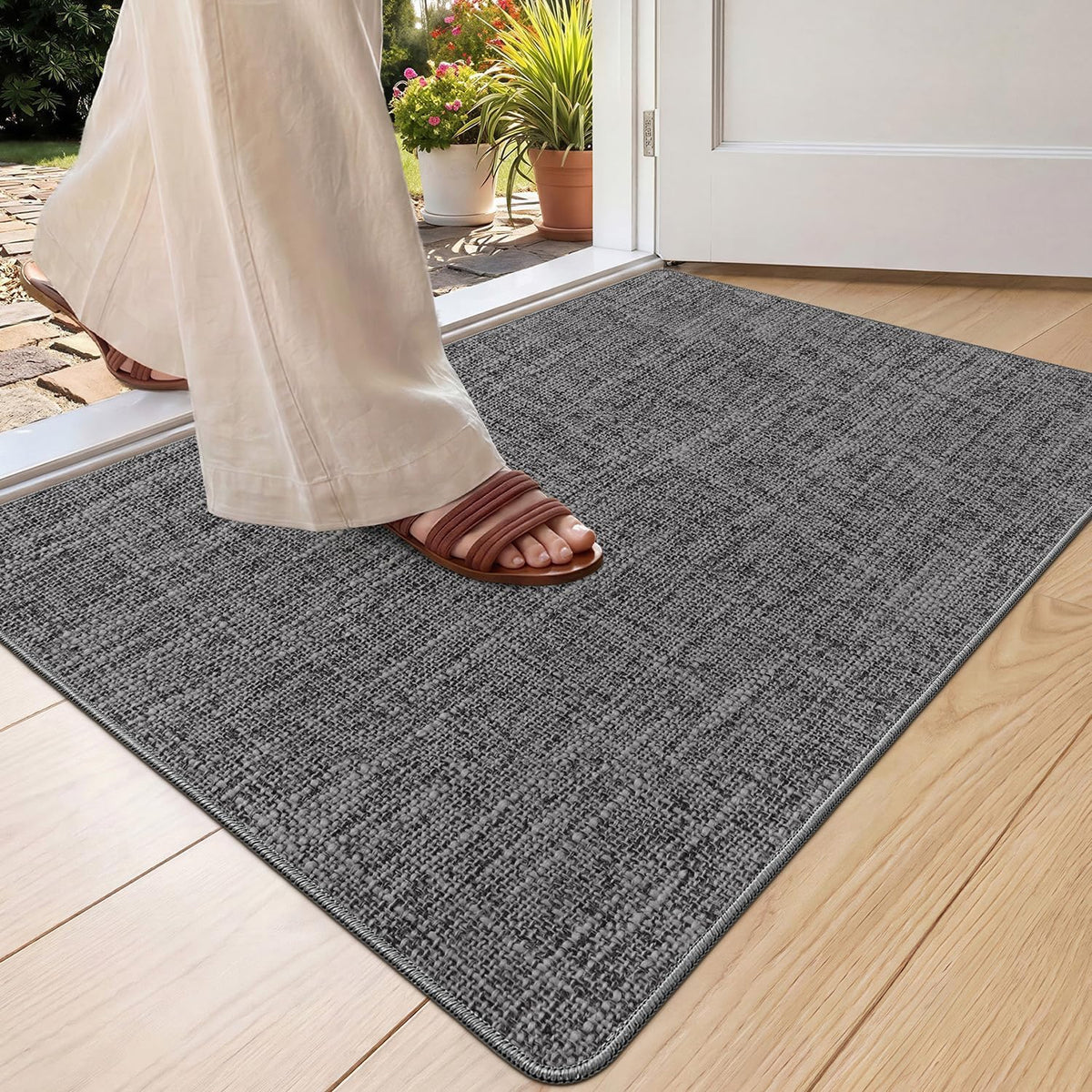 Color&Geometry Ultra-Thin Indoor Door Mat Entrance, 17"x30" Heather Khaki