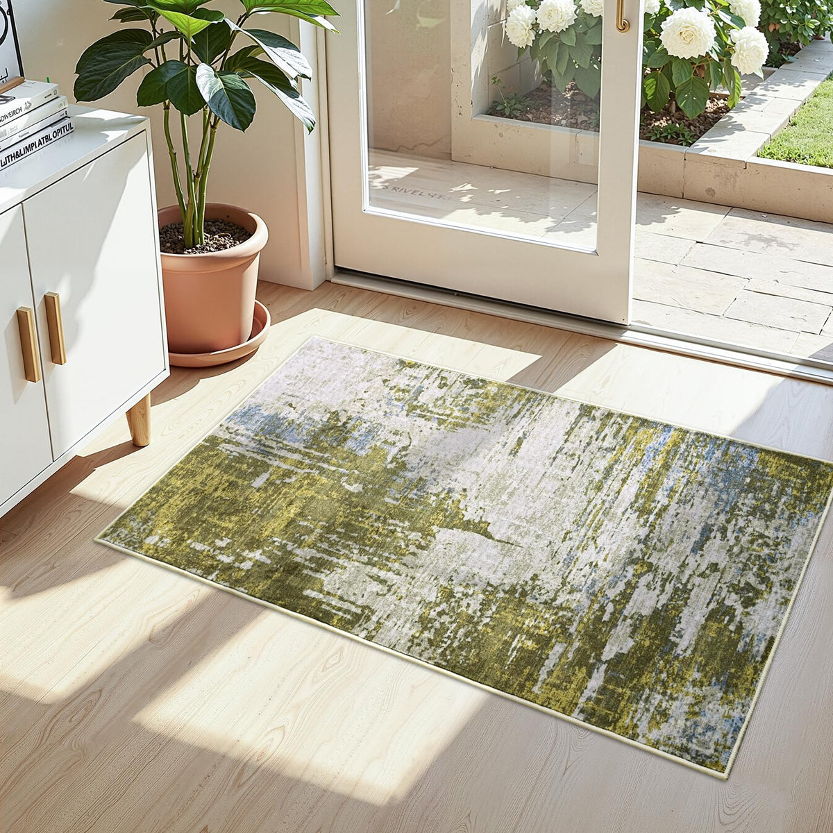 Entrance Rugs Indoor 2x3 Grey Entry Rug Washable Abstract Small Area Rug Non-Slip Low Pile Throw Rugs for Entryway, Kitchen Floor, Front Door Indoor Door Mat, Bathroom, Bedroom Bedside