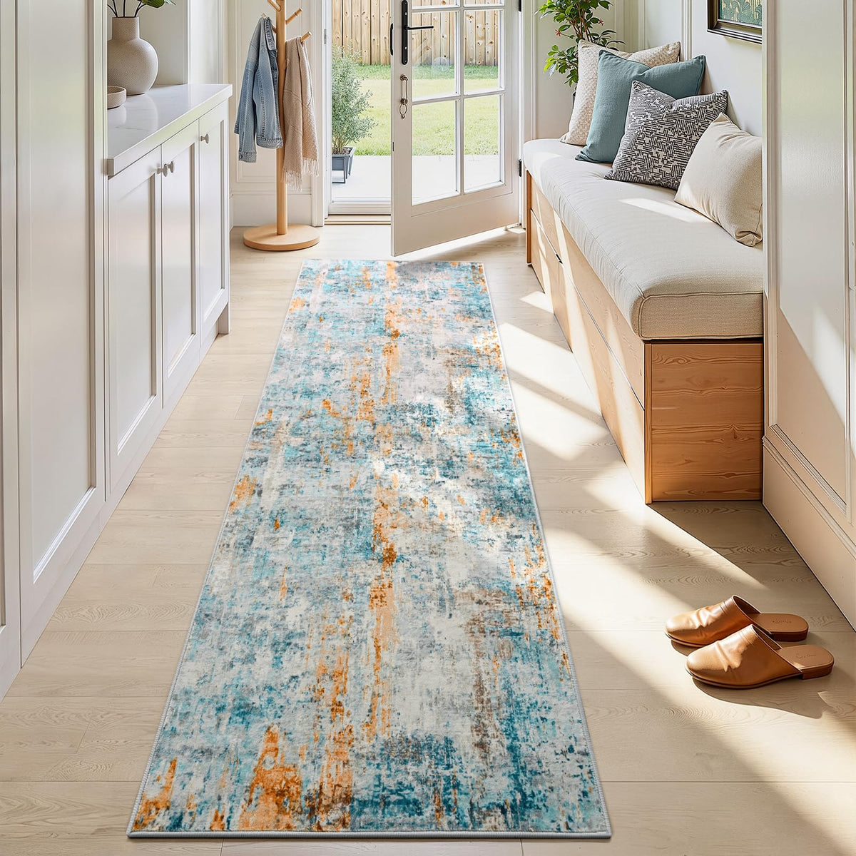Entrance Rugs Indoor 2x3 Grey Entry Rug Washable Abstract Small Area Rug Non-Slip Low Pile Throw Rugs for Entryway, Kitchen Floor, Front Door Indoor Door Mat, Bathroom, Bedroom Bedside