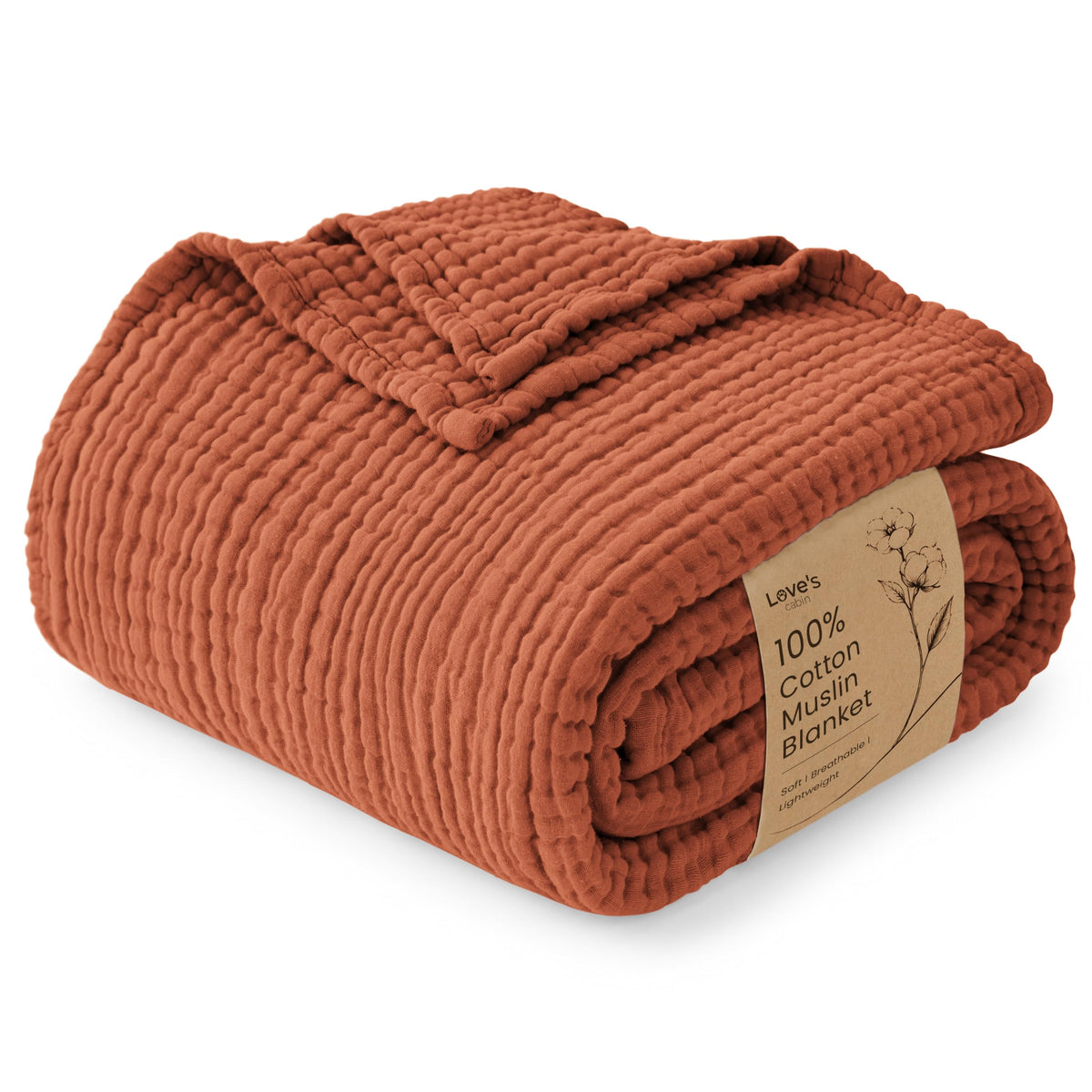 Love's cabin 100% Cotton Muslin Blanket Throw for Couch, Khaki