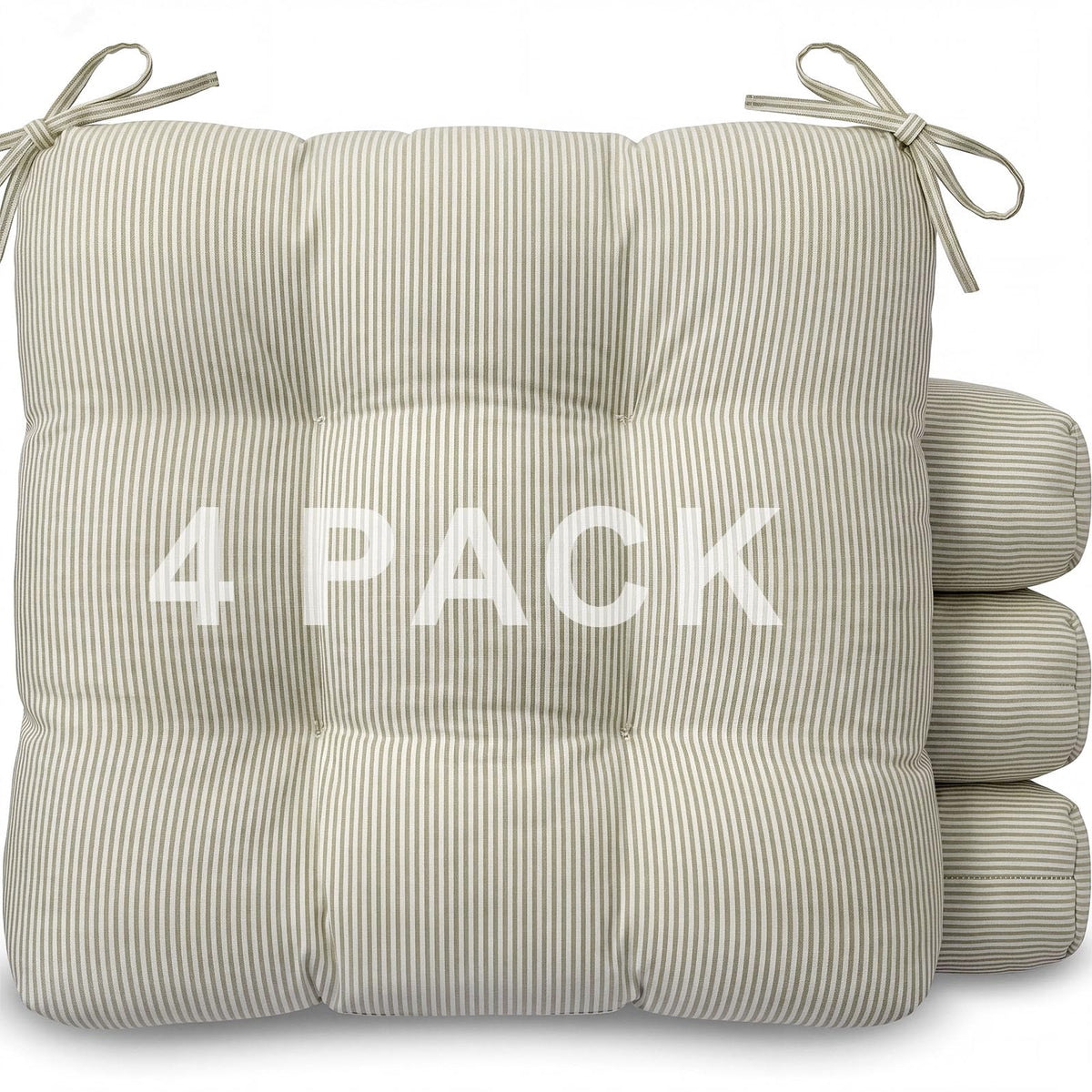 Geetery Khaki and White Stripe Chair Cushions Set of 4 with Ties