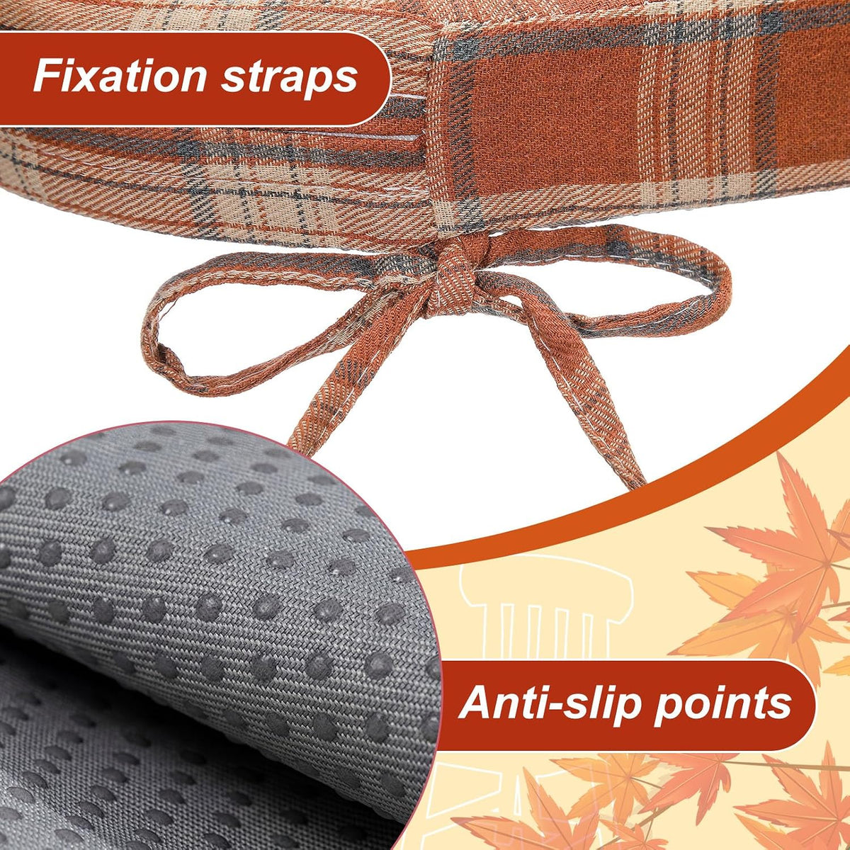 Geetery 4 Pcs Plaid Chair Cushions with Ties, D-Shaped, Rust Red