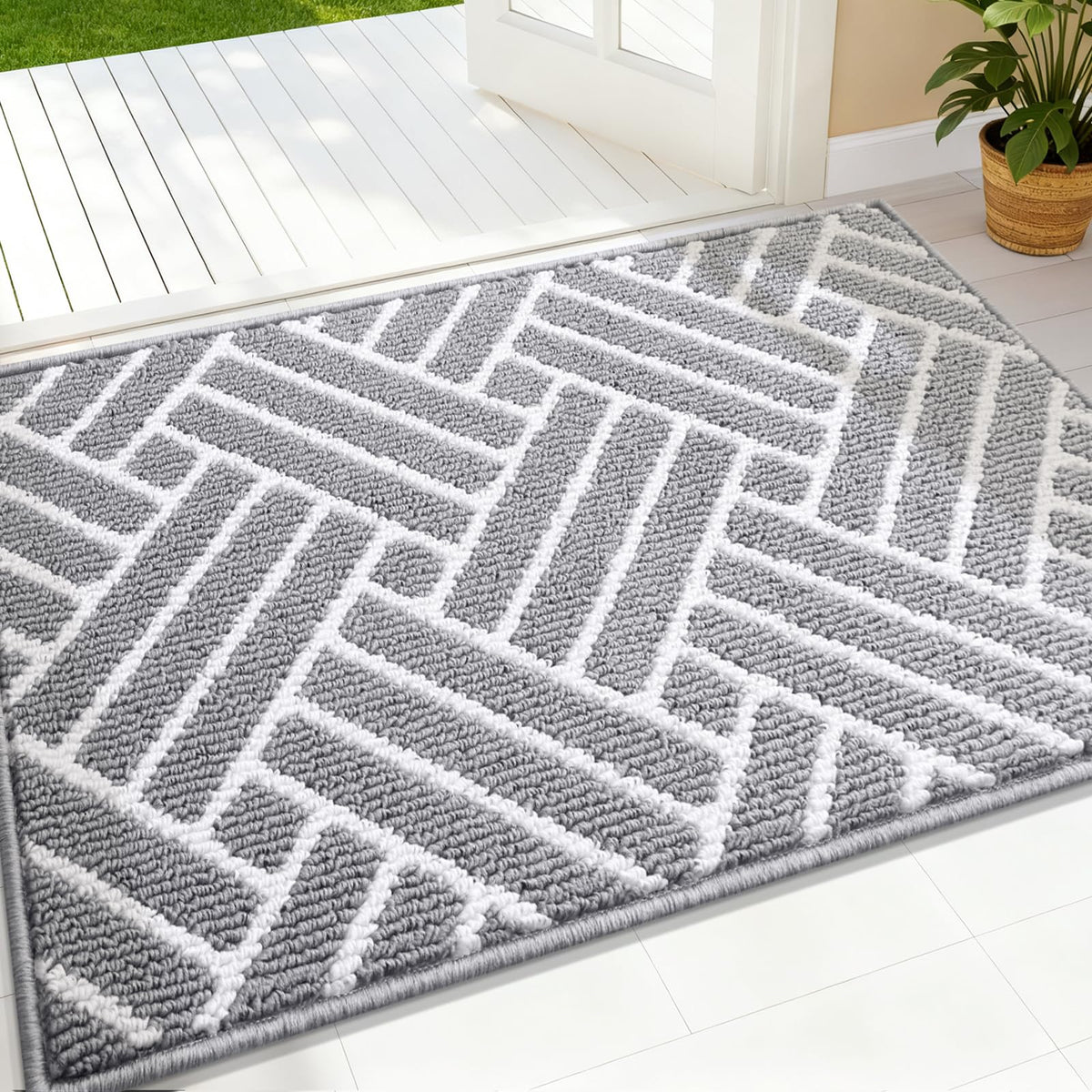 OLANLY Indoor Door Mat 32x20, Low-Profile Dirt Resistant Doormat, Grey