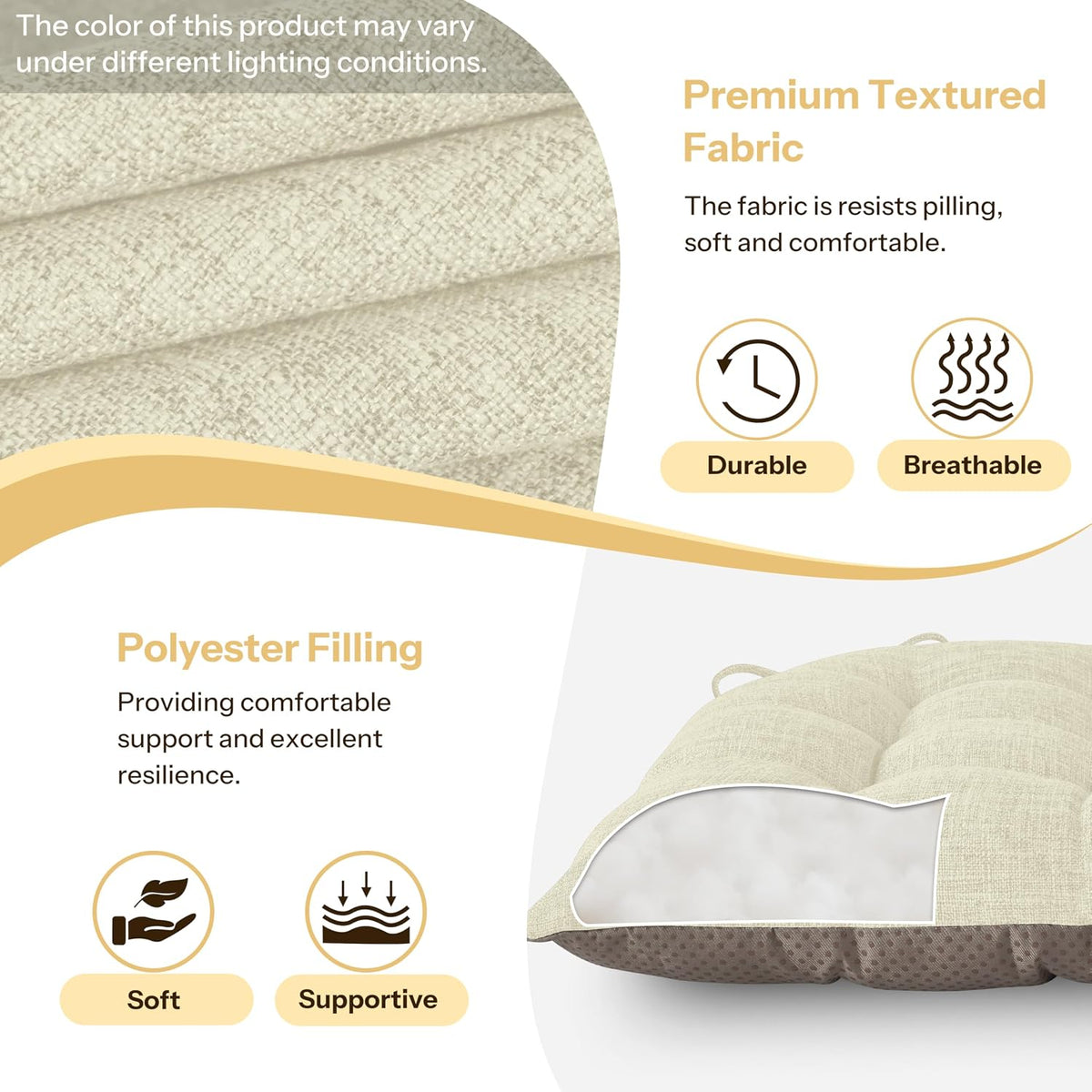 Chair Cushions for Dining Chairs Set of 2 18x16.5x3 in Beige